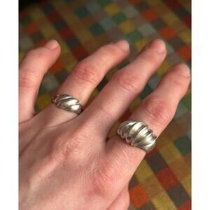 Vintage Sterling Silver Ribbed Ring Pair 925 Sizes 6 & 4 Sculptural